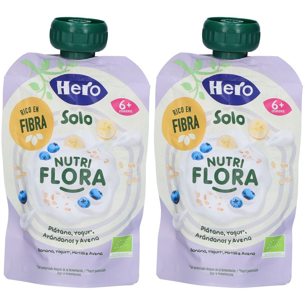 Hero Baby Solo Pouch Nutriflora Yogurt Banana Avena Mirtilli Set da 2