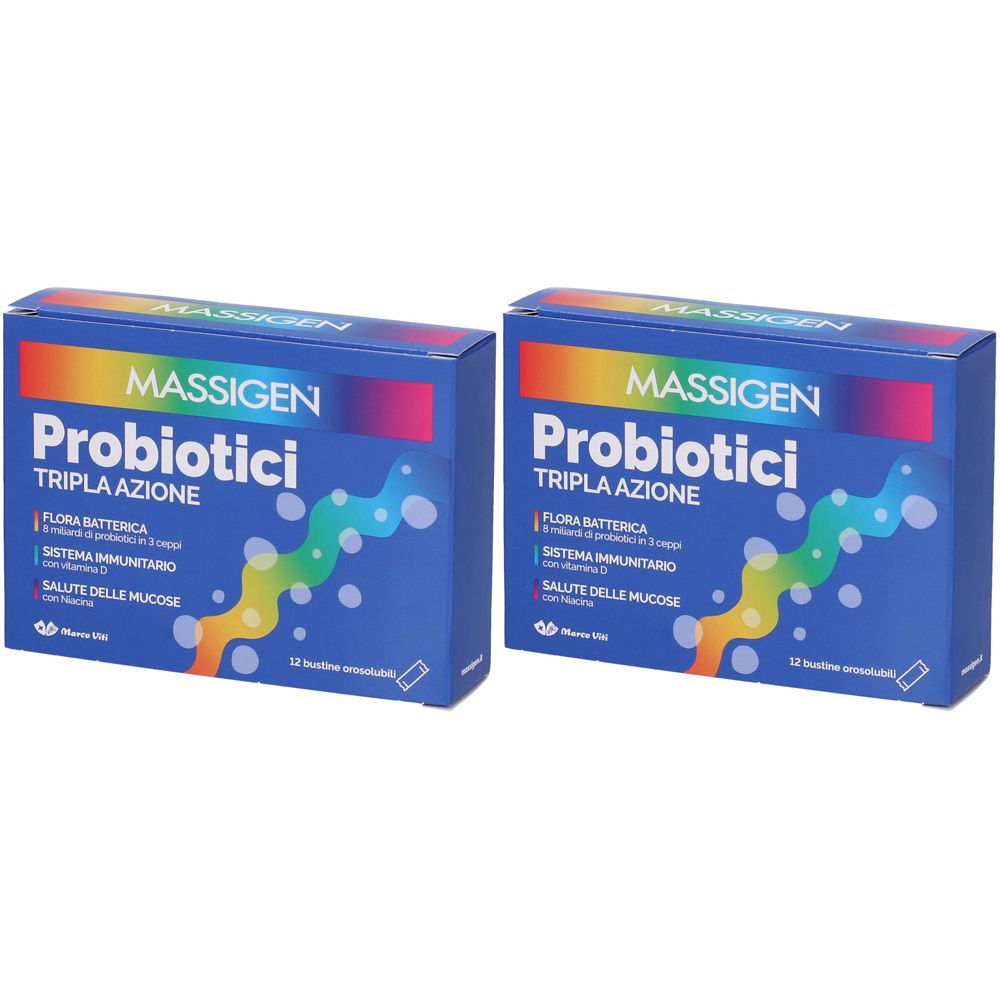 MASSIGEN Probiotici Tripla Azione Bustine Orosolubili Set da 2