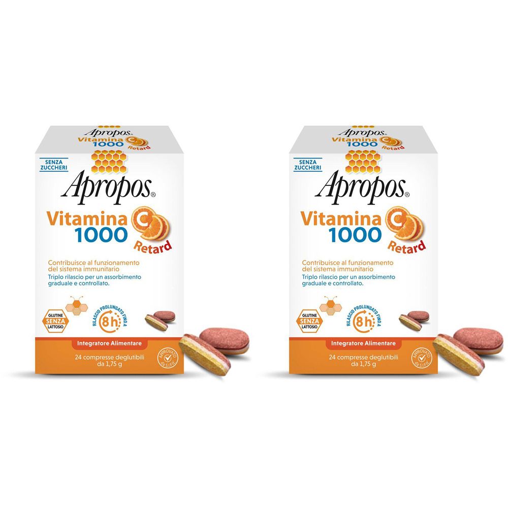APROPOS VITAMINA C 1000 RETARD - SENZA ZUCCHERI - COMPRESSE DEGLUTIBILI Set da 2