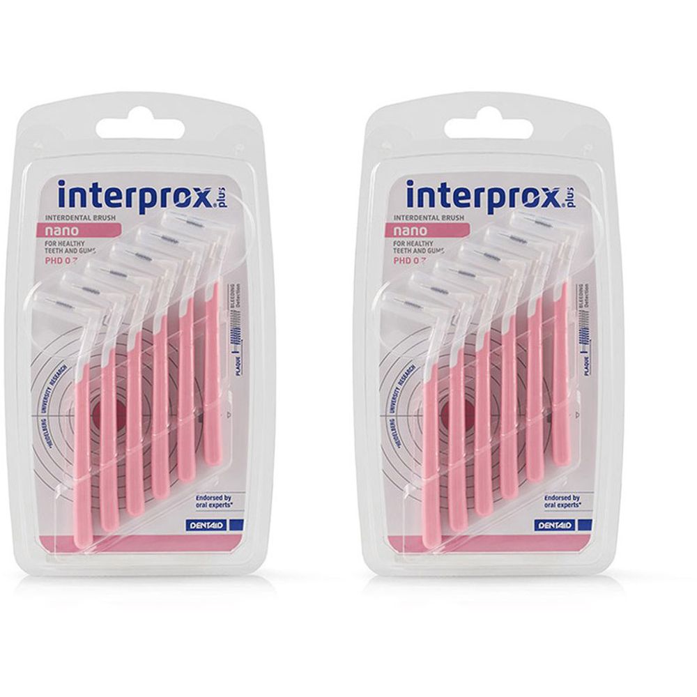 Interprox Plus Nano 6 Scovolini Rosa, Anti-Placca e Anti-Carie per spazi interdentali più piccoli (PHD 07) Set da 2