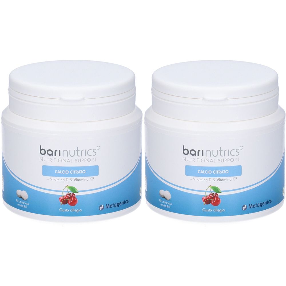 Barinutrics Calcio Citrato K2 Ciliegia 90 Compresse Set da 2