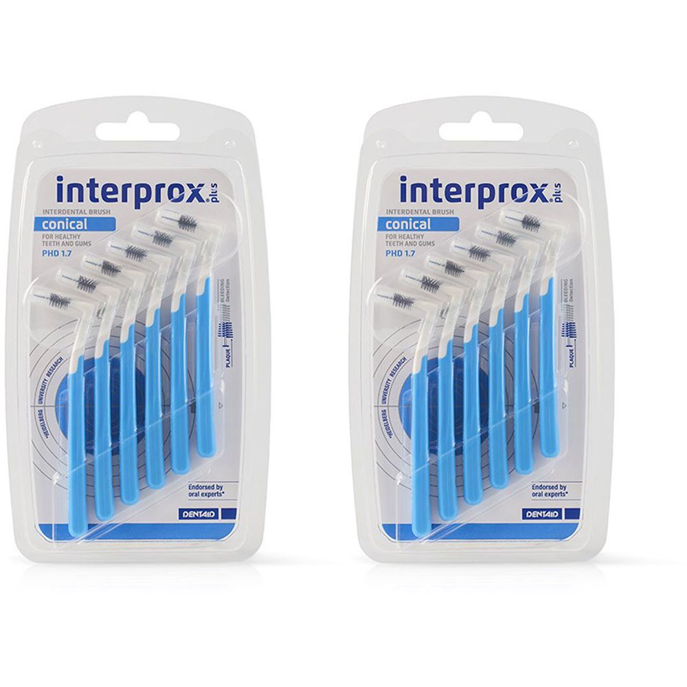Interprox  Plus Conical 6 Scovolini Celesti, Anti-Placca e Anti-Carie per spazi interdentali medi (PHD 17) Set da 2