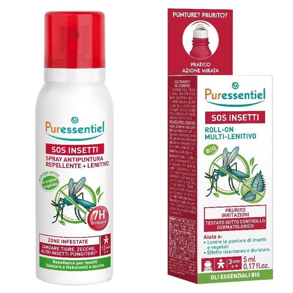 Puressentiel SOS Insetti Spray Antipuntura Repellente e Lenitivo + S.O.S. Insetti Roller Multi-Lenitivo BIO