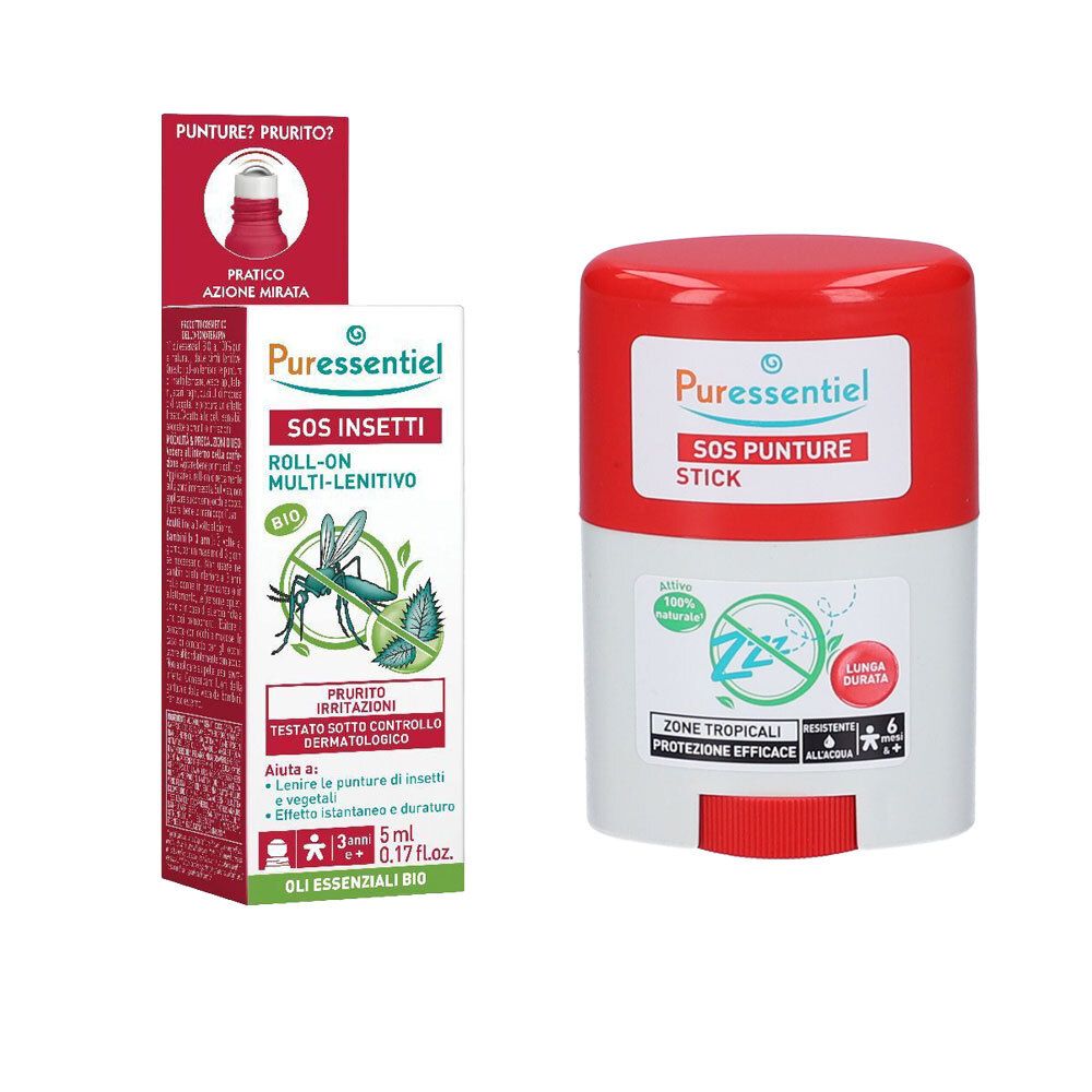 Puressentiel S.O.S. Insetti Roller Multi-Lenitivo BIO + Puressentiel Stick SOS Punture Tropical