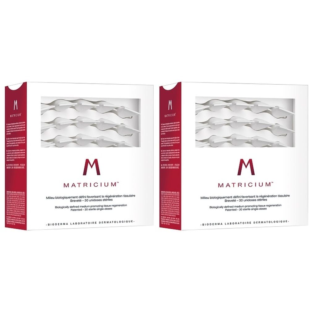 Due scatole bianche e rosse. Scritta: Matricium. Dosi singole visibili.