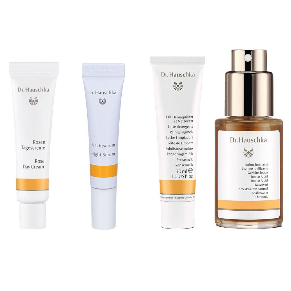 Dr. Hauschka Latte Detergente + Lozione Tonificante + Crema alla Rosa per il Giorno + Siero Notte