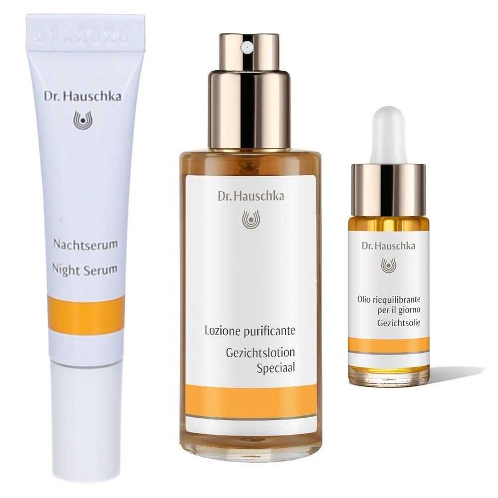 Dr. Hauschka Lozione Purificante + Olio Riequilibrante per il Giorno + Siero Notte
