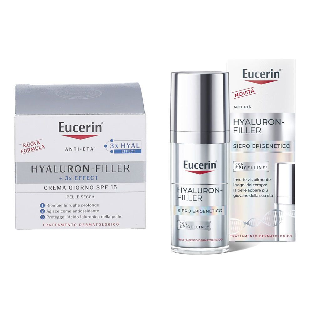 Eucerin Hyaluron-Filler Siero Epigenetico + Hyaluron-Filler Crema Giorno Pelli Secche SPF15 50 ml