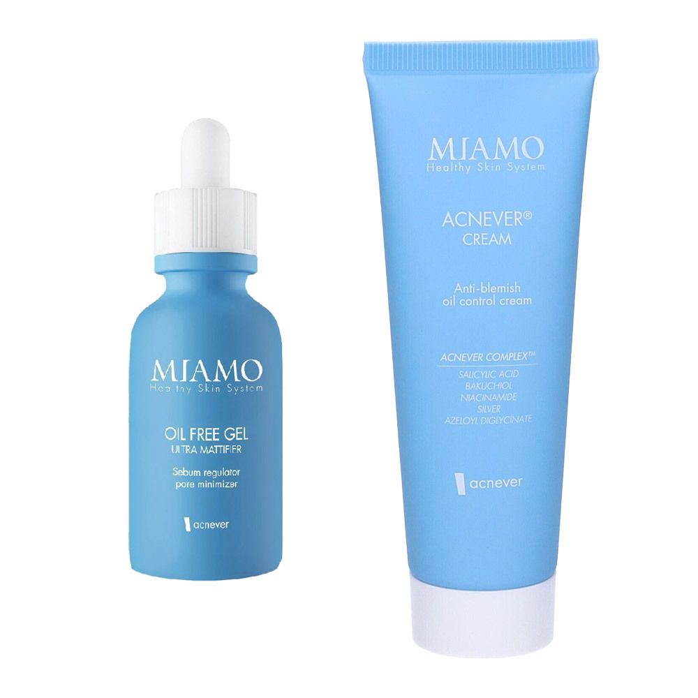 MIAMO Set Oil Free Gel Sebo-Normalizzante Astringente + Acnever Crema Anti Imperfezione Sebonormalizzante