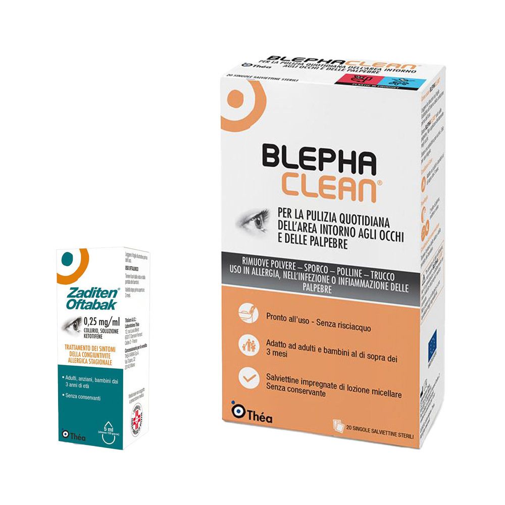 Blephaclean Garze Oculari Sterili + Zaditen Oftabak 0,25 mg/ml Collirio