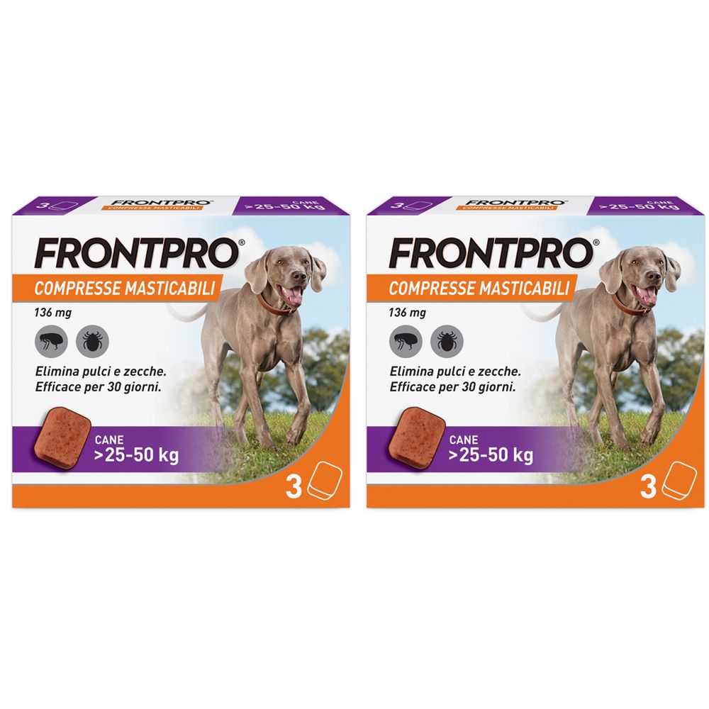 FRONTPRO 2x3 Compresse Masticabili, Antiparassitario Per Cani (25-50Kg) Contro Pulci E Zecche