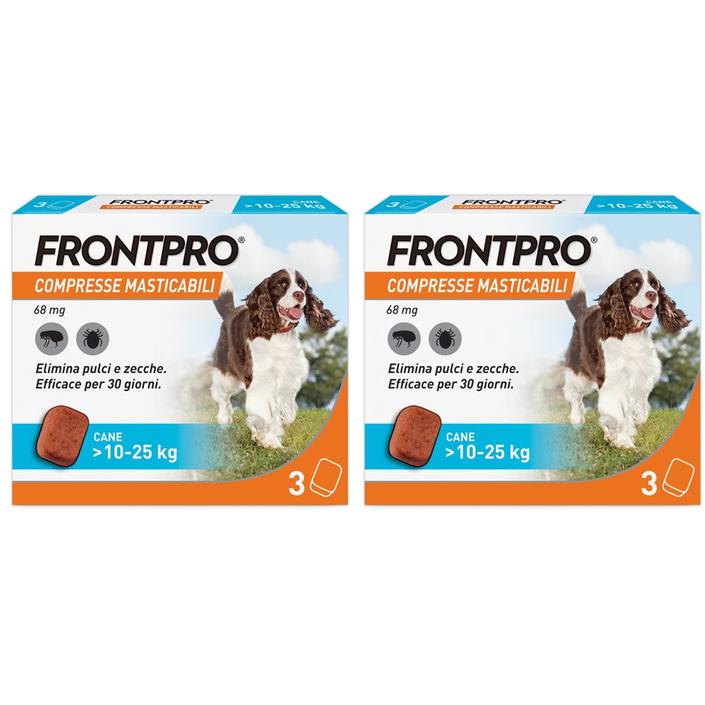 FRONTPRO 2x3 Compresse Masticabili, Antiparassitario Per Cani (10-25Kg) Contro Pulci E Zecche