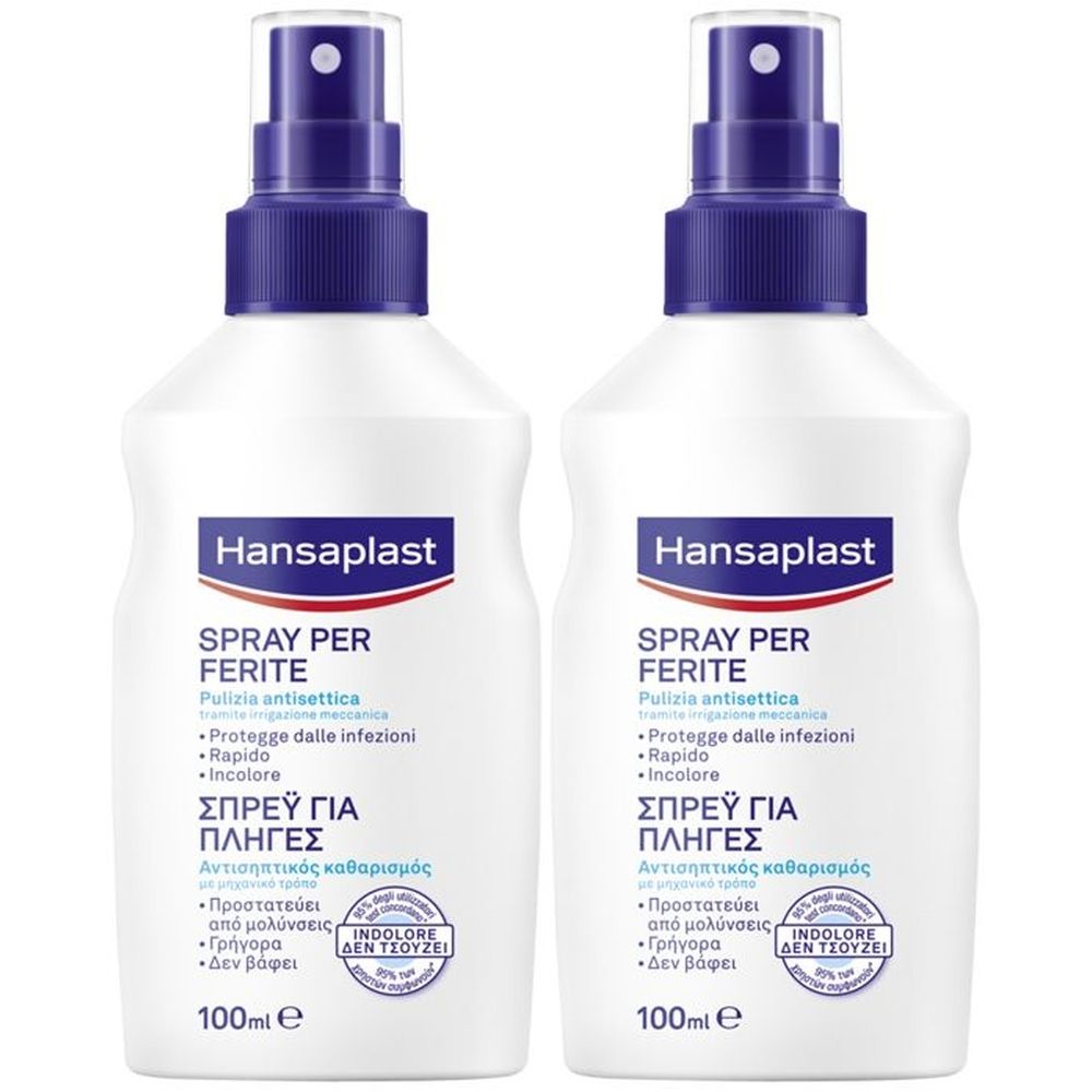 Hansaplast Spray Ferite 100 ml, Spray delicato per una pulizia antisettica della ferita Set da 2