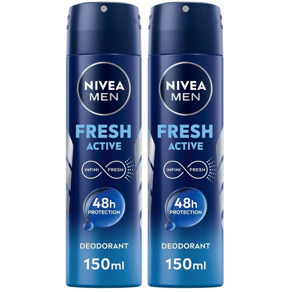 Nivea Men Fresh Active Deodorante Spray 150 ml, Deodorante antitraspirante uomo per 48 ore Set da 2