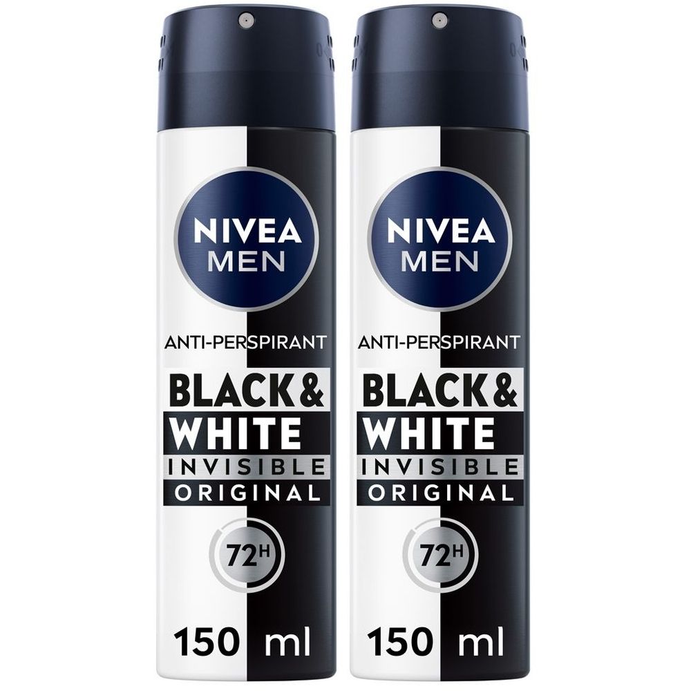 Nivea Men Black & White Invisible Original Spray 150 ml, Deodorante spray uomo antitraspirante 72h Set da 2
