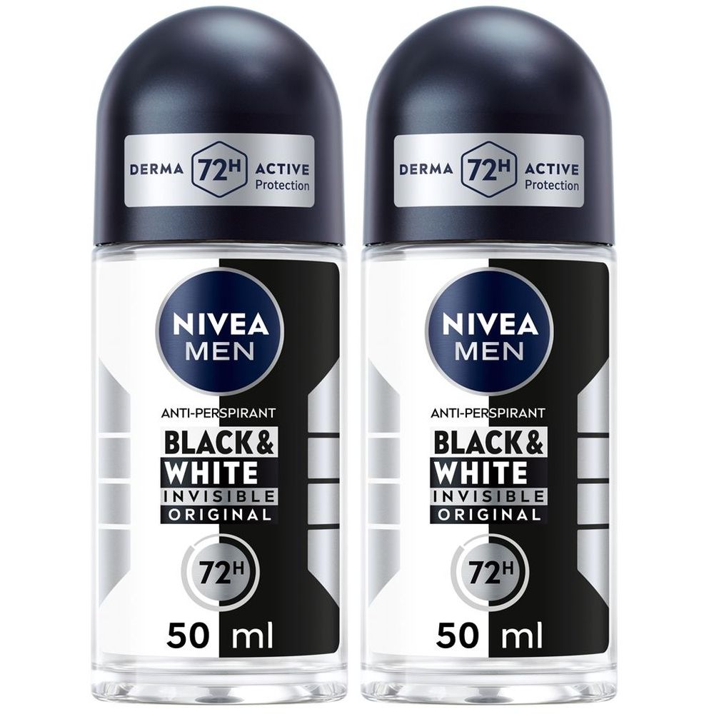 Nivea Men Black & White Invisible Original Roll-on 6 x 50 ml, Deodorante roll on uomo antitraspirante Set da 2