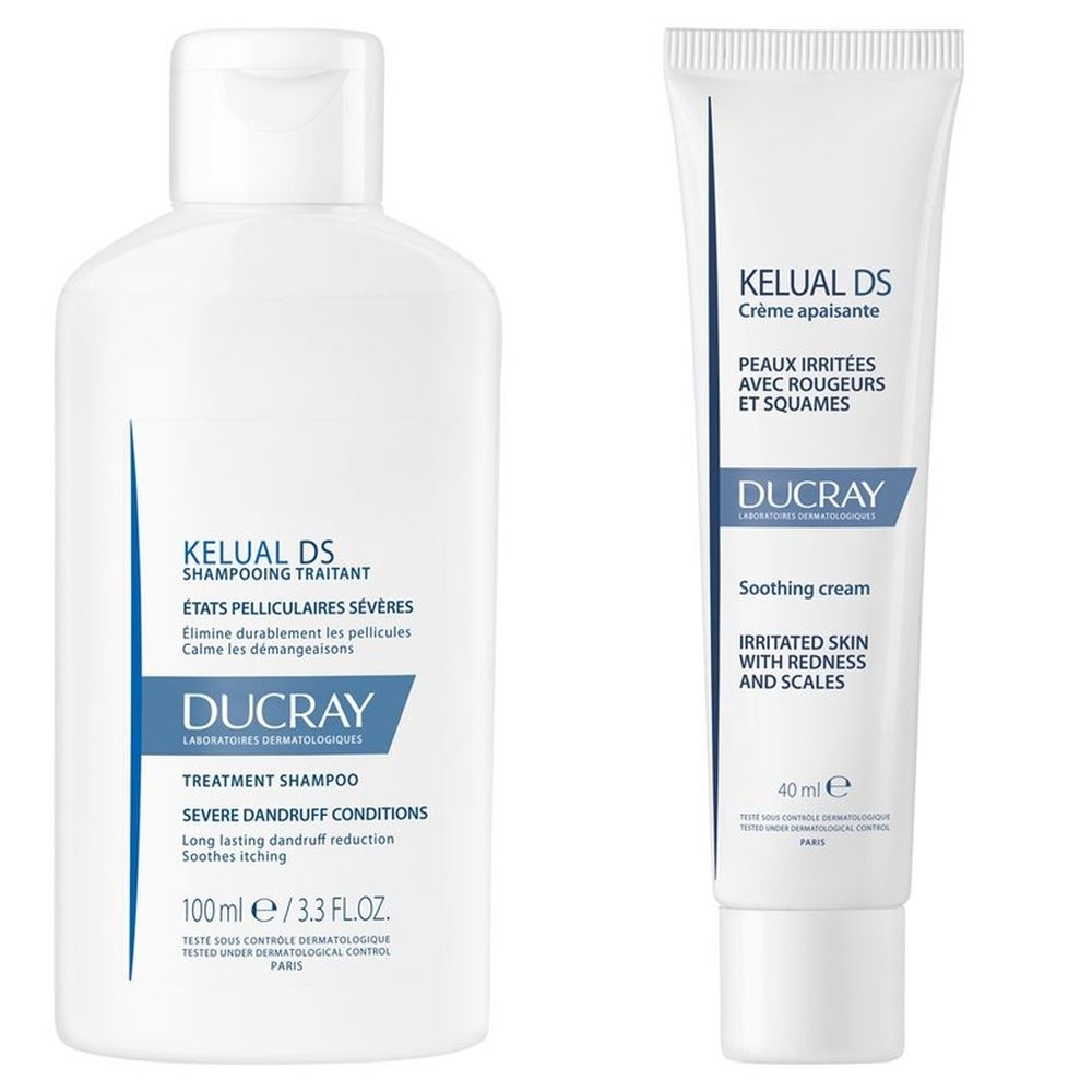 Ducray Kelual DS Shampoo trattante contro la forfora severa + Crema lenitiva Anti-squame viso
