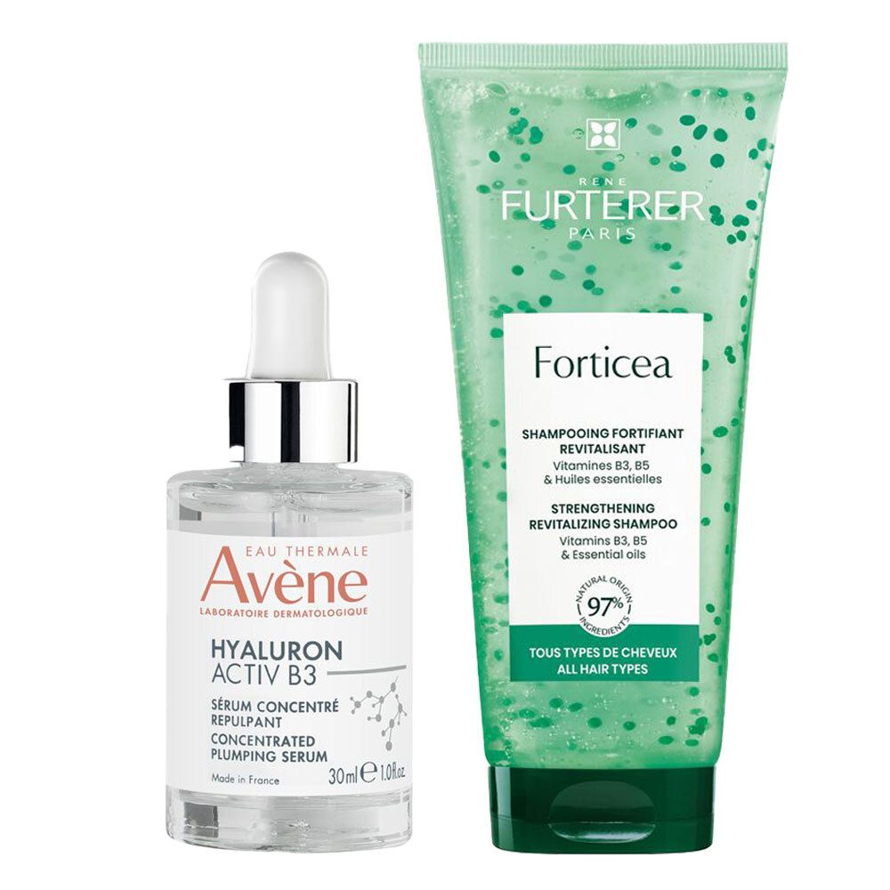 Eau Thermale Avène Hyaluron Activ B3 Siero + René Furterer Forticea Shampoo Fortificante