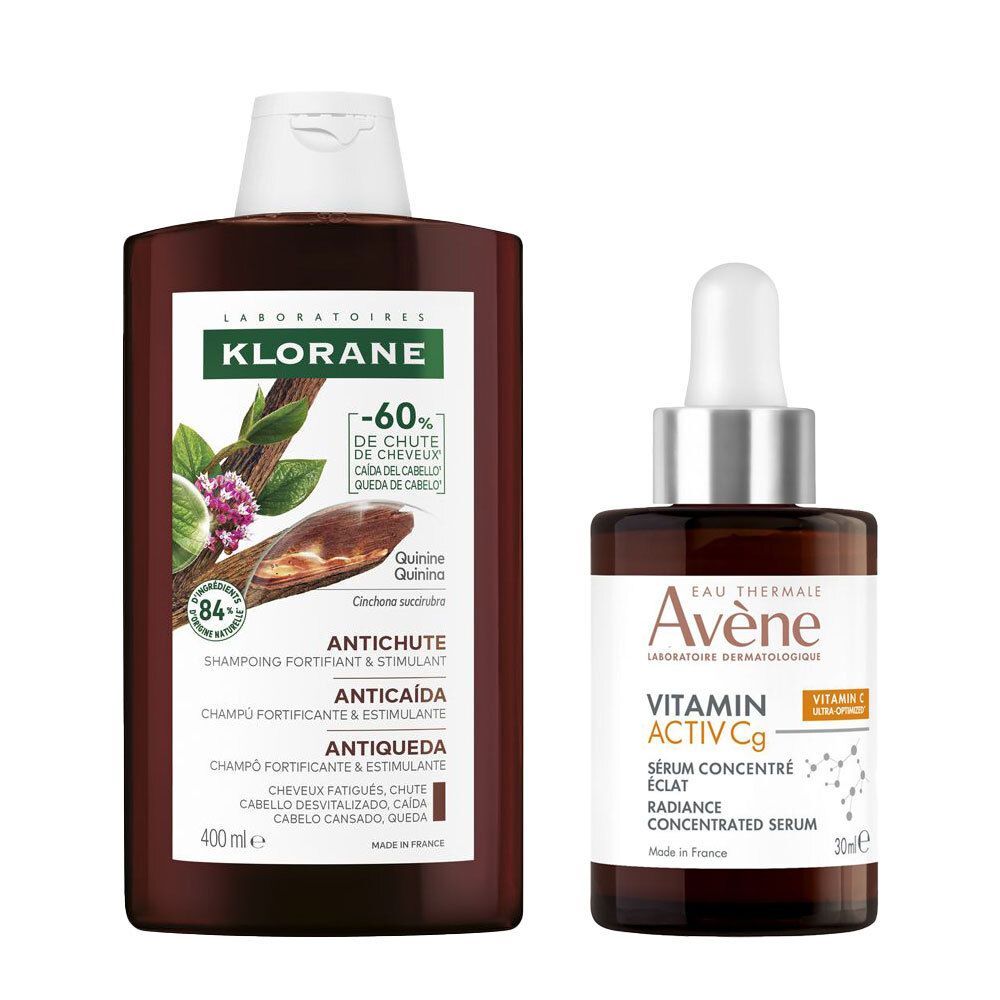 Eau Thermale Avène Vitamin Activ Cg Siero Correttore Luminosità - Antietà + Klorane Shampoo Fortificante & Stimolante alla Chinina