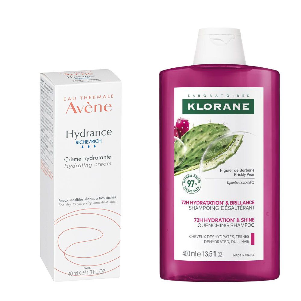 Eau Thermale Avène Hydrance Crema Ricca Idratante + Klorane Shampoo idratante e illuminante al Fico d’India