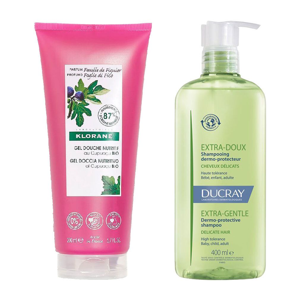 Ducray Shampoo dermo-protettivo Extra-Delicato + Klorane Gel Doccia Nutritivo al Cupuaçu BIO Profumo Foglie di Fico