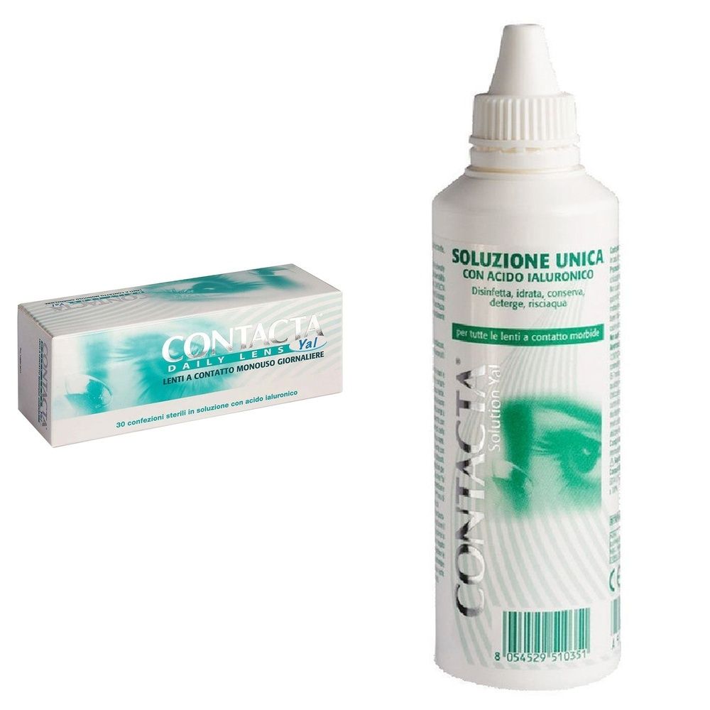 Contacta Daily Lens Yal Lenti a Contatto Monouso Giornaliere 30 Lenti Diottrie -5,00 + Soluzione Oculare Con Acido Ialuronico Contacta 100Ml Marchio Ce