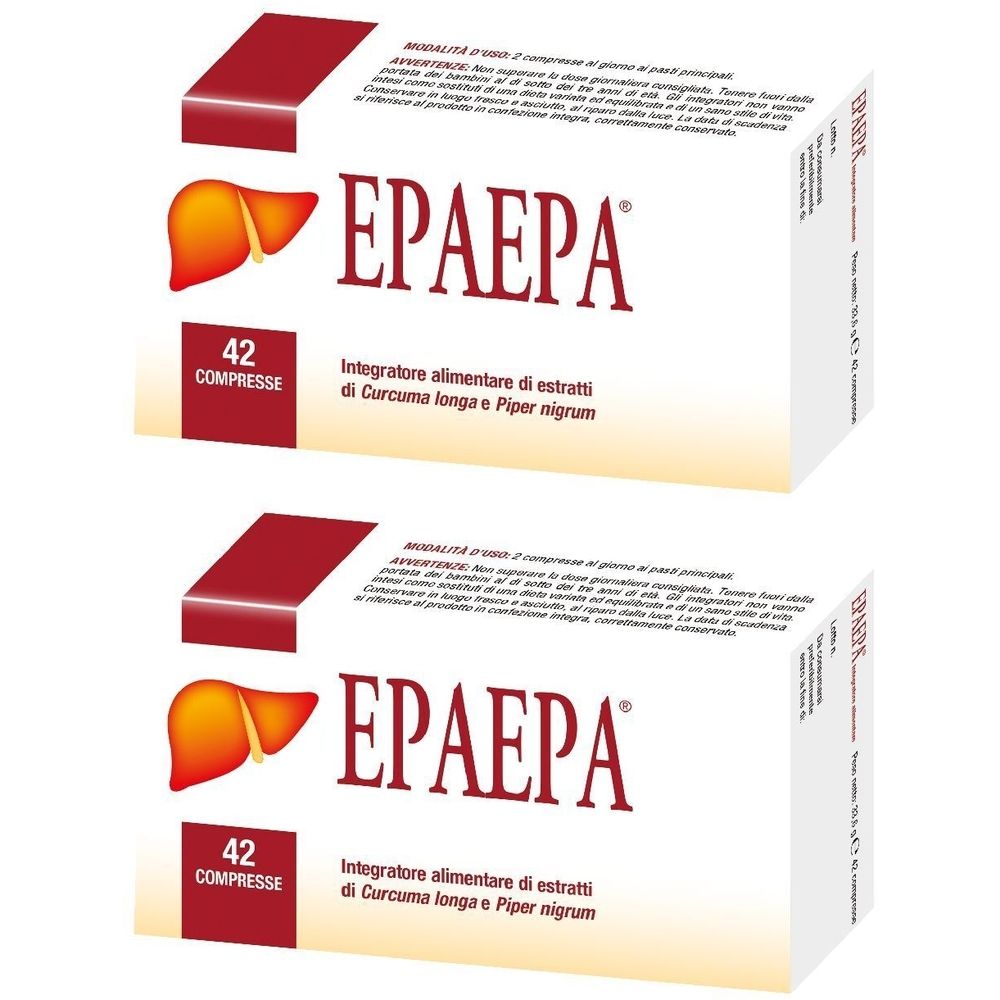 Due confezioni di EPAEPA. Ogni confezione mostra il logo, la scritta "42 COMPRESSE" e il nome del prodotto.