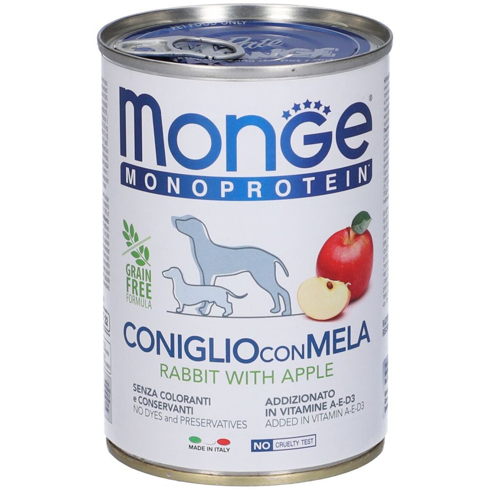Monge Monoprotein cibo per cani, Coniglio con mela, Senza cereali.