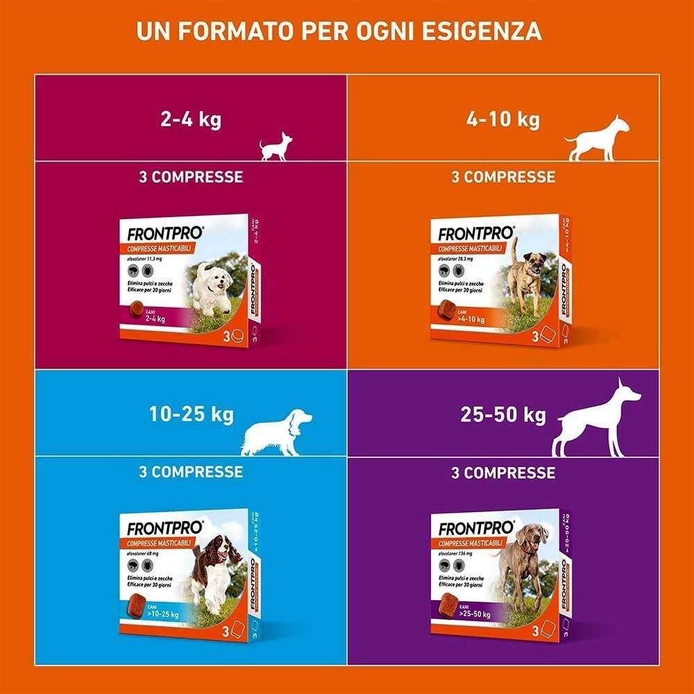 FRONTPRO x3 Compresse Masticabili, Antiparassitario Per Cani (25-50Kg) Contro Pulci E Zecche