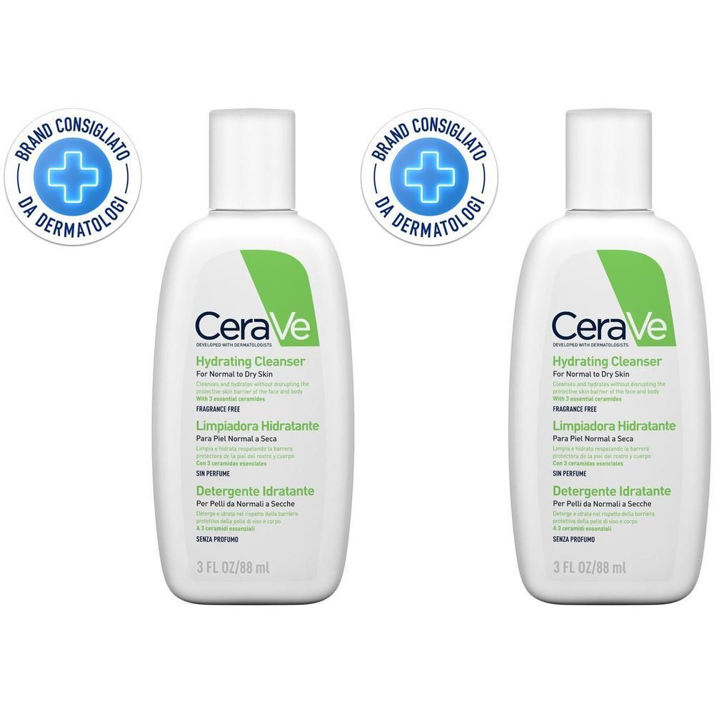 CeraVe Detergente Idratante Viso Pelle da Normale a Secca, con acido ialuronico e ceramidi 88 ml
