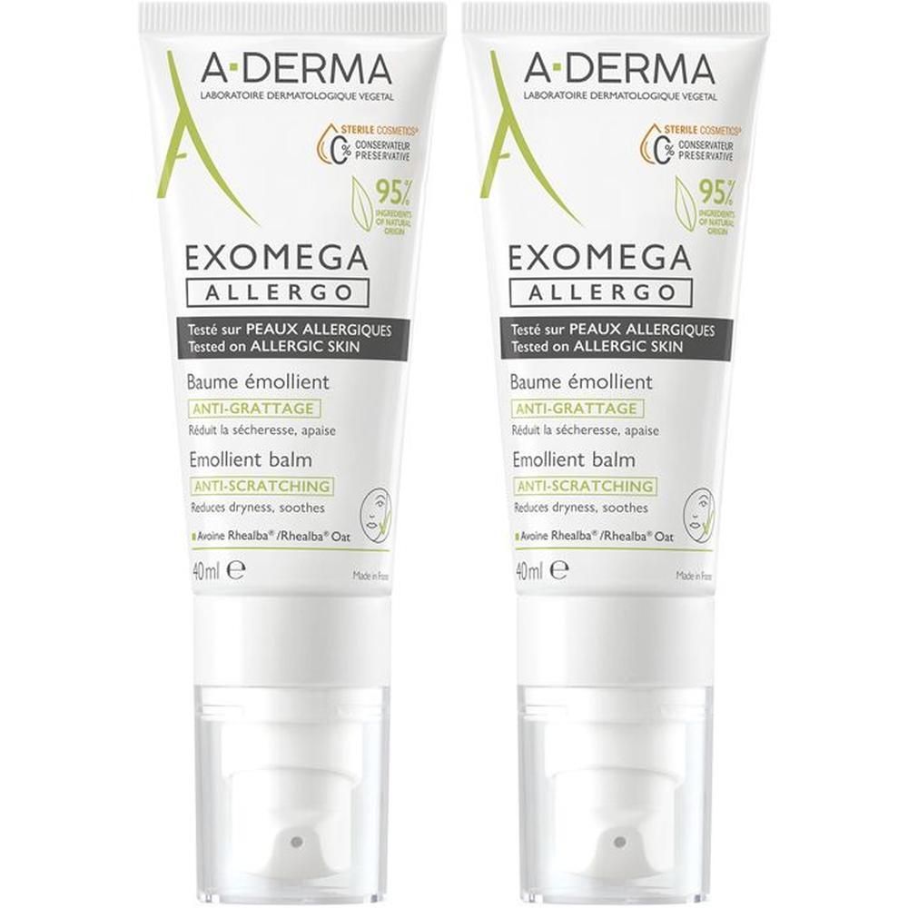 A-Derma Exomega Allergo Balsamo emolliente Cosmetico Sterile® 40ml - Pelle secca a tendenza atopica, Riduce del 77% la sensazione di prurito