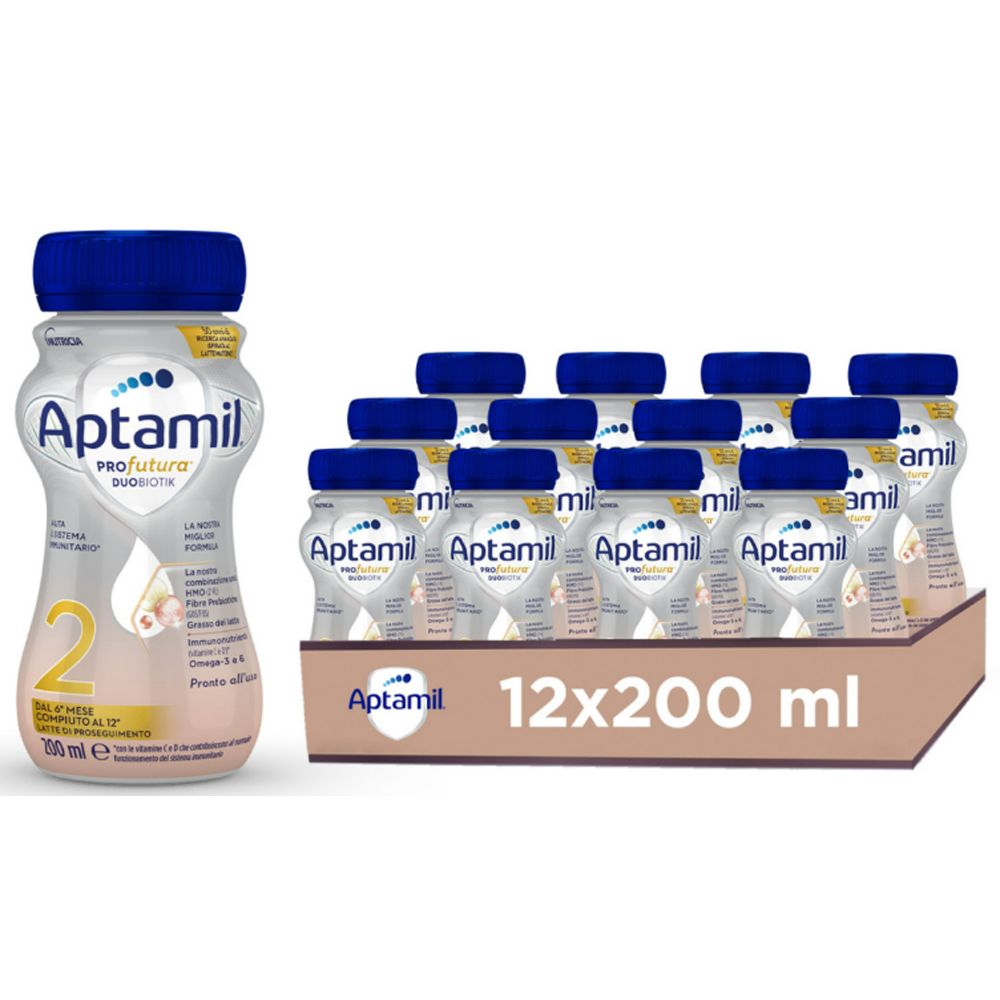 Latte artificiale Aptamil Profutura 2 in bottiglie da 12x200ml.