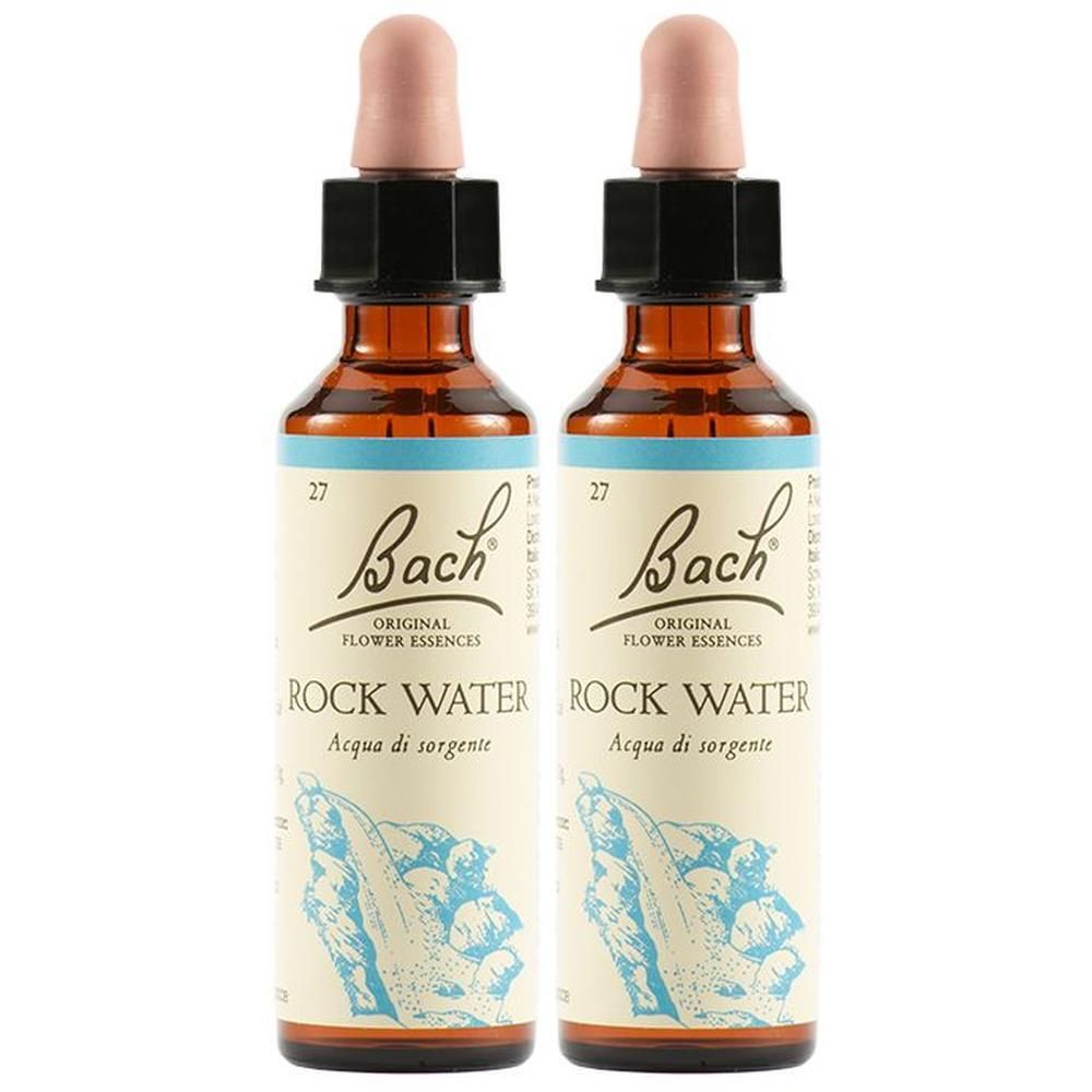 Due flaconi in vetro marrone con contagocce, contenenti Bach Original Flower Essences Rock Water.