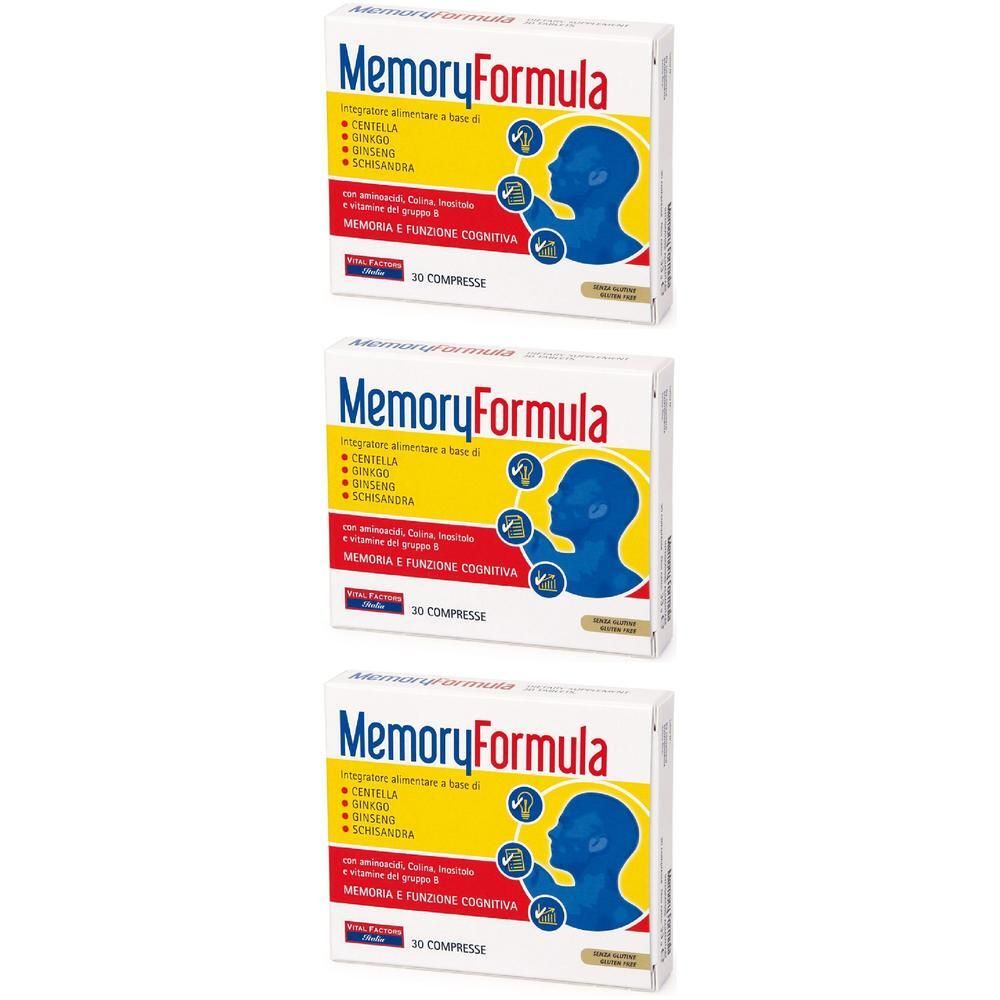 Tre confezioni di Memory Formula, integratore alimentare da 30 compresse.