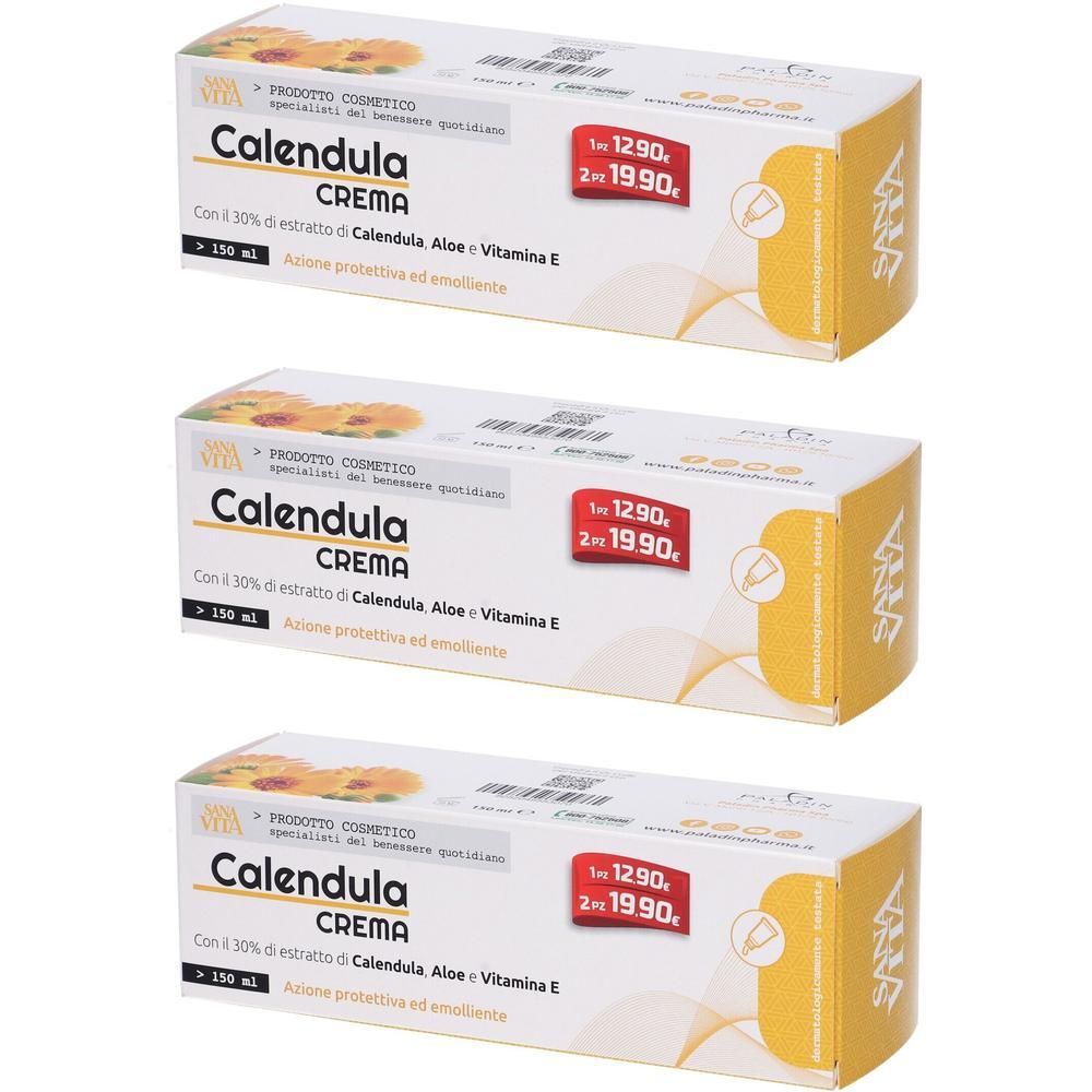 Tre confezioni di Calendula Crema con Aloe e Vitamina E, 150 ml.