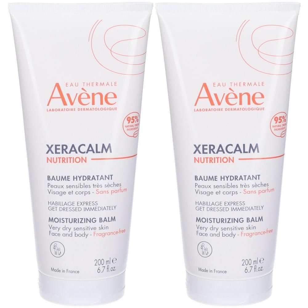 Due tubi di balsamo idratante Avene Xeracalm Nutrition, 200 ml ciascuno. Per pelli molto secche e sensibili.