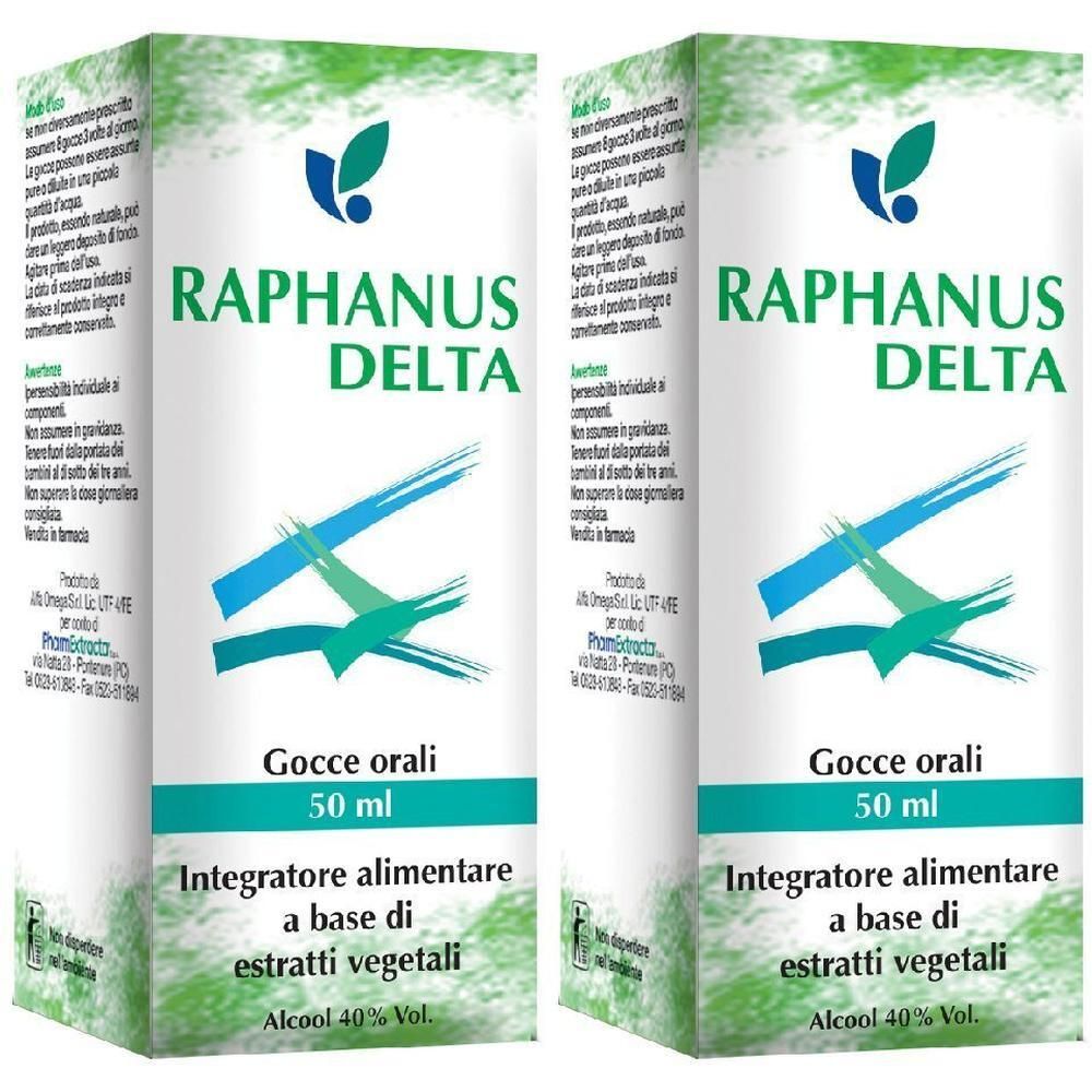 Due confezioni di Raphanus Delta Gocce orali. Integratore alimentare a base di estratti vegetali.