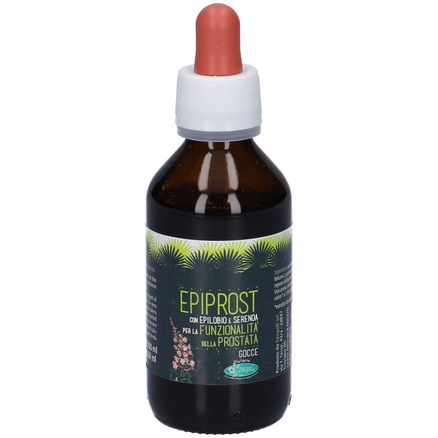Flacone in vetro ambrato con contagocce e etichetta. Sull'etichetta si legge "EPIPROST".