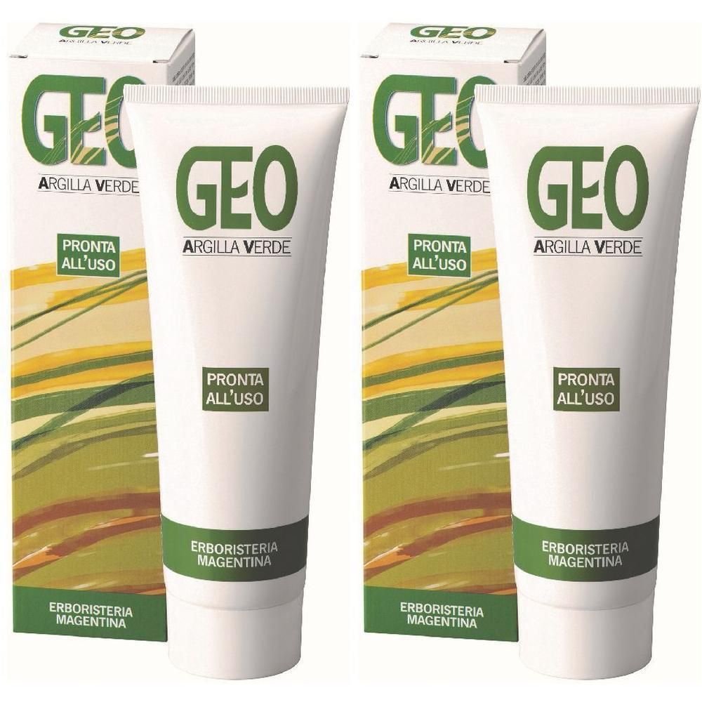Due tubi di GEO Argilla Verde, pronti all'uso, con confezione in cartone.