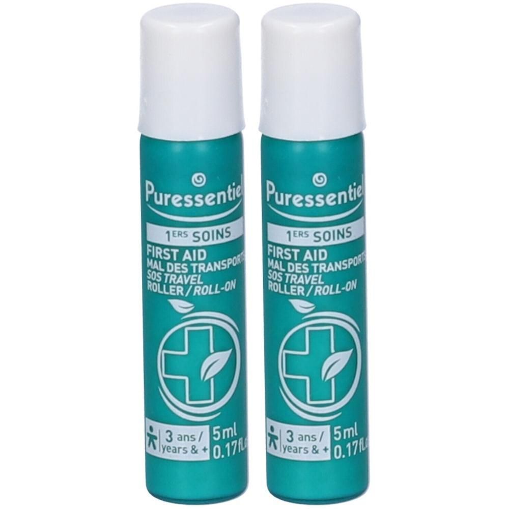 Due roll-on Puressentiel SOS Mal di Viaggio, 5ml ciascuno.