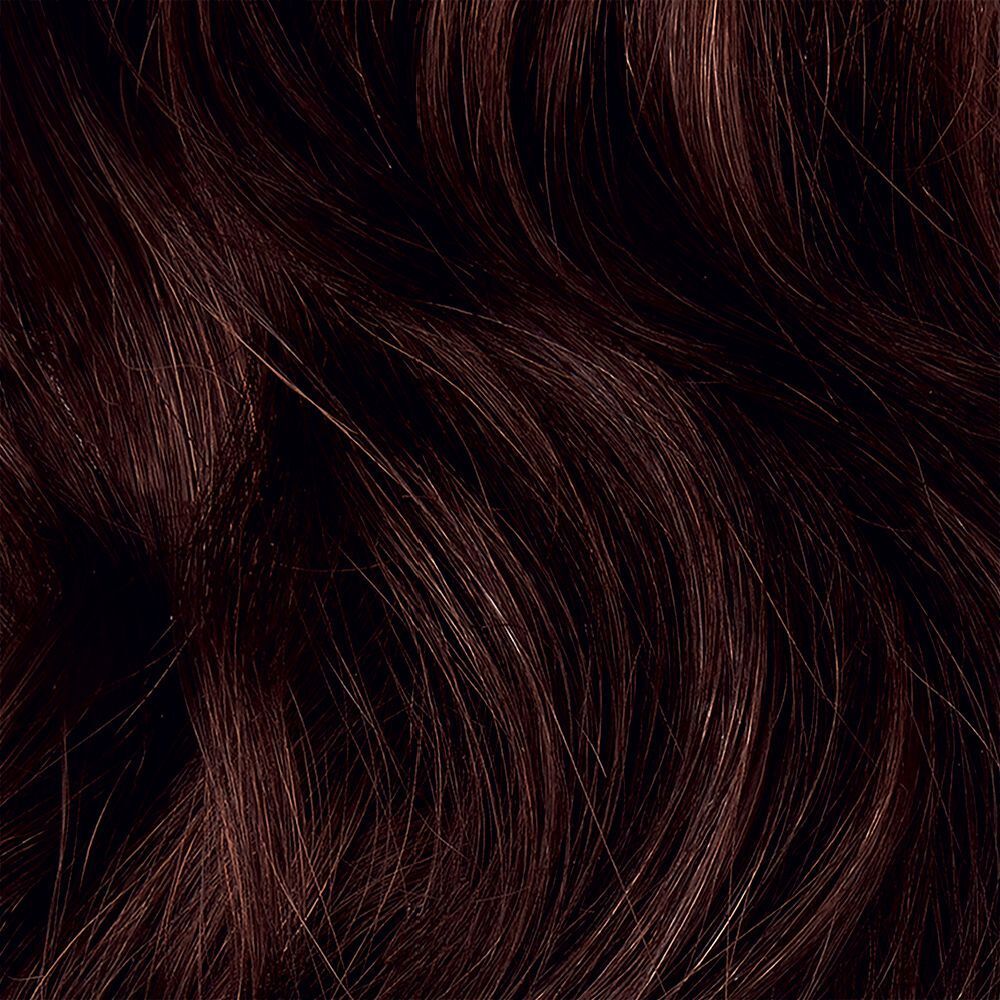 Ciocche di capelli castano scuro con riflessi rossastri.