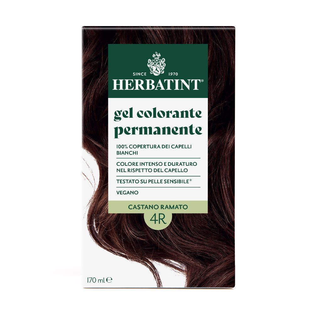 Confezione di tinta per capelli permanente Herbatint, tonalità 4R Castano Ramato, 170 ml.