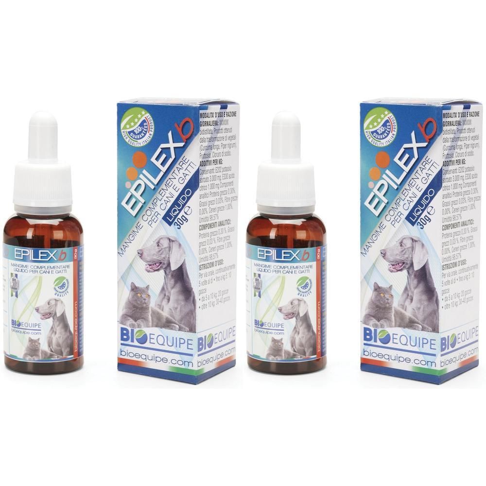 Due flaconi di mangime complementare liquido EpiLex b per cani e gatti.