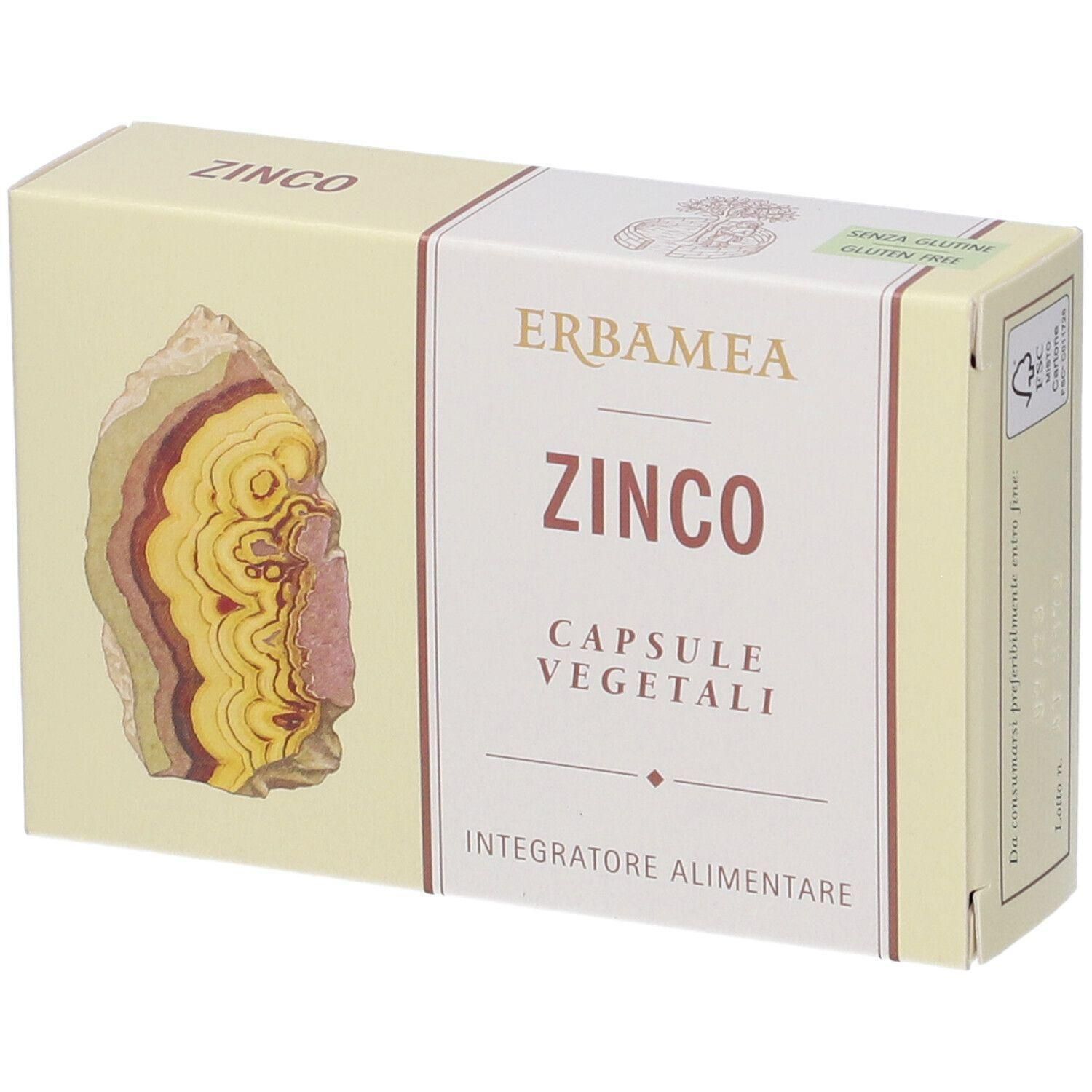 Erbamea ZINCO Capsule: Confezione di integratore alimentare a base di zinco, capsule vegetali.