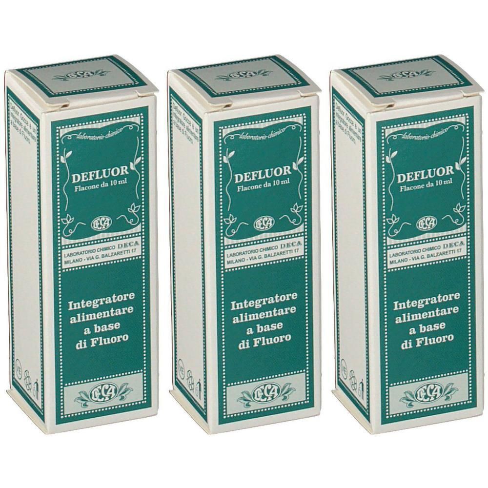 Tre scatole di Deca Defluor Gocce, integratore alimentare a base di fluoro, 10 ml.
