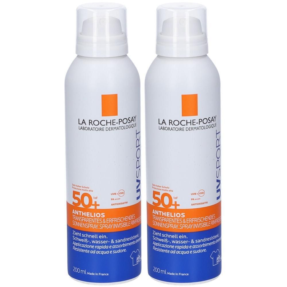 Due flaconi di spray solare La Roche-Posay Anthelios UVSport SPF 50+.