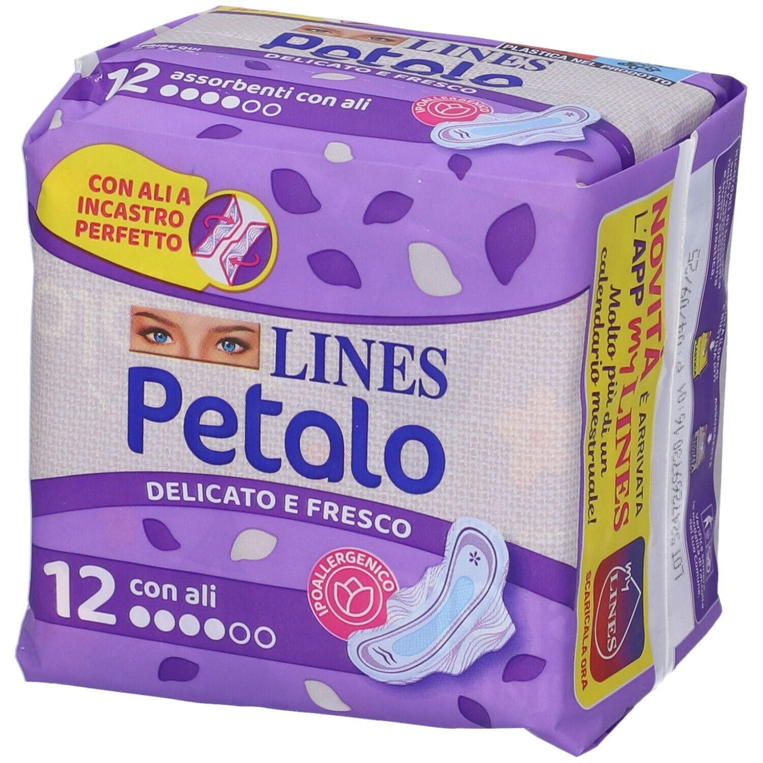 Confezione da 12 assorbenti LINES Petalo con ali.