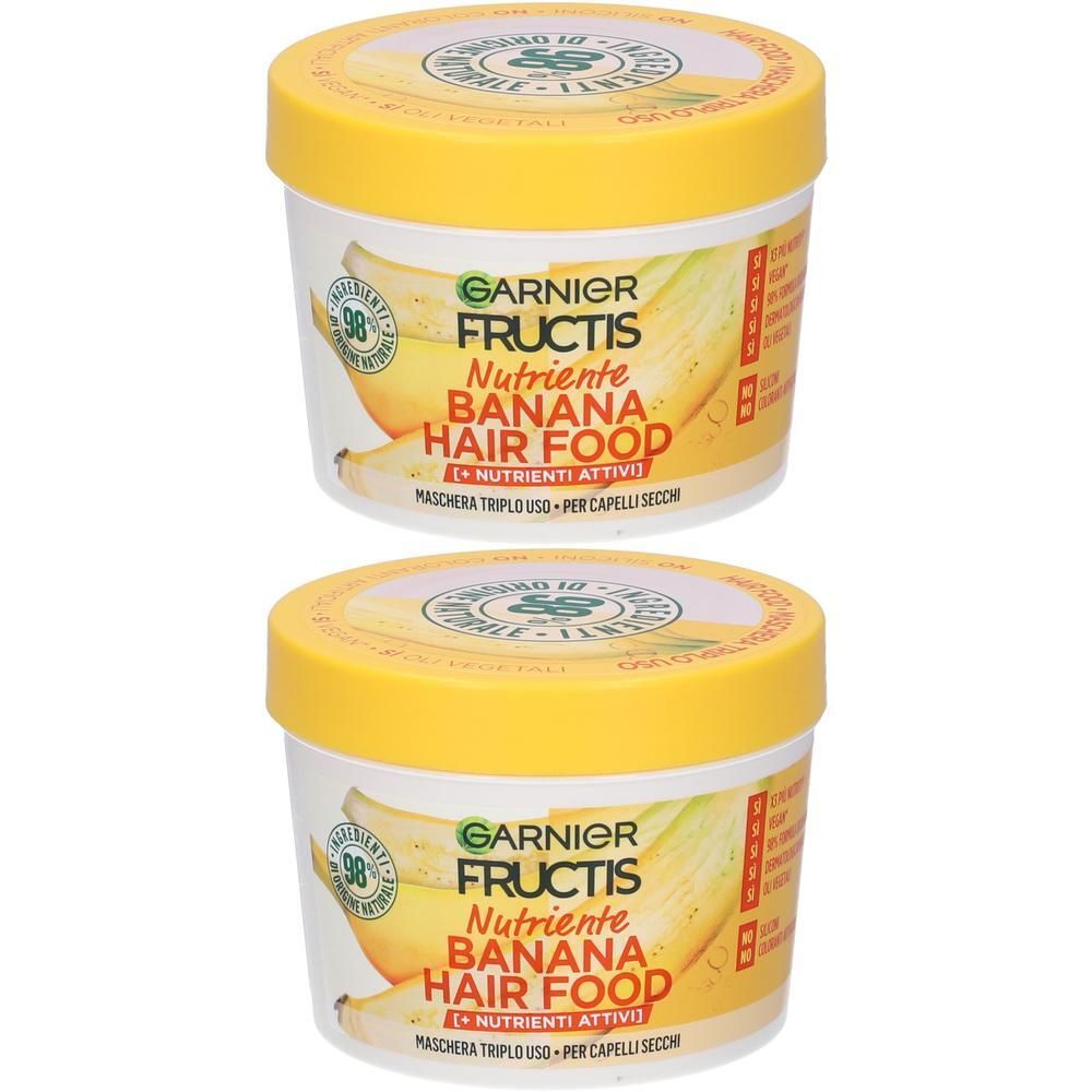 Garnier Maschera Nutriente Fructis Hair Food, Maschera disciplinante 3in1 con formula vegana per capelli secchi, Banana, 390 ml