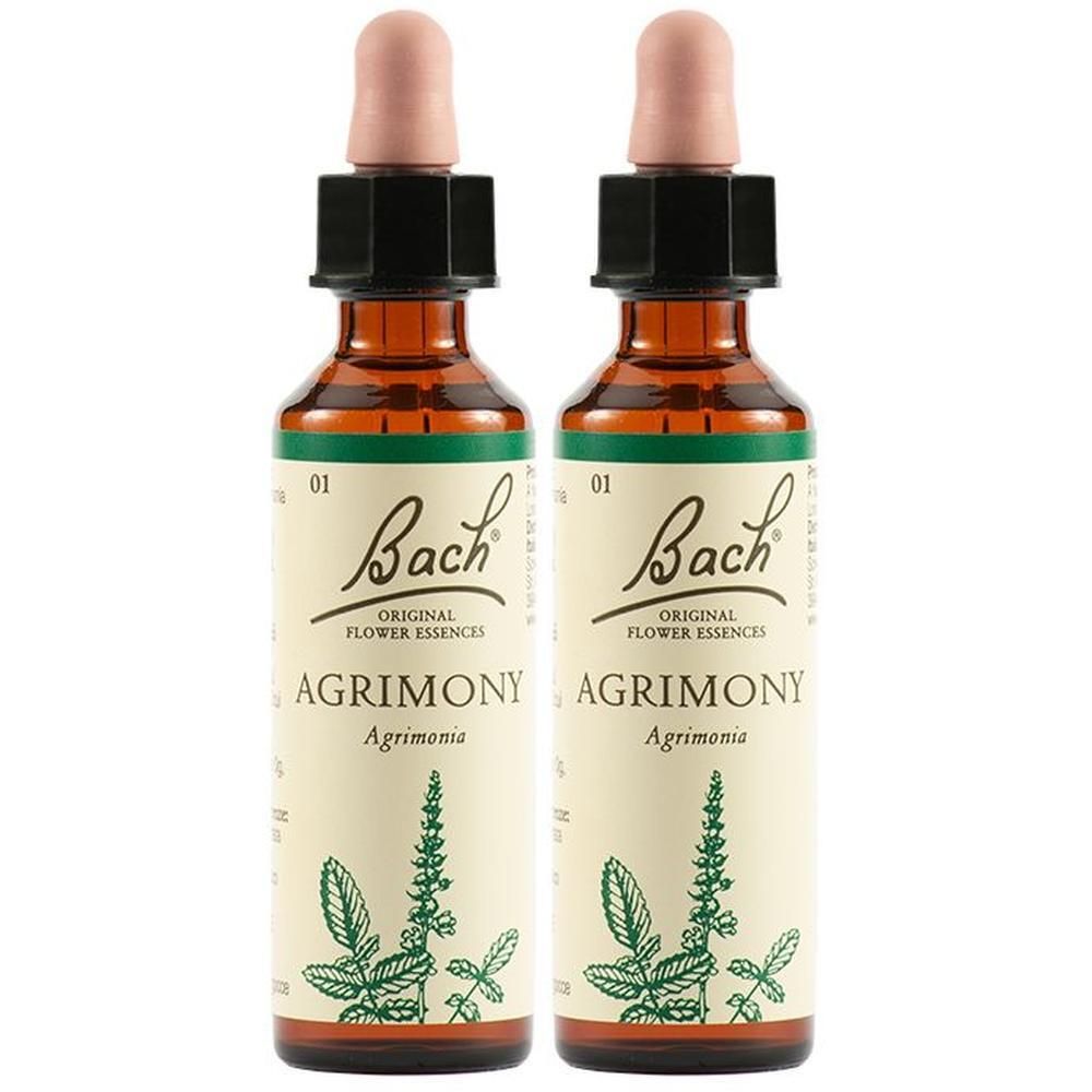 Due flaconi di Bach Original Flower Essences Agrimony con contagocce.
