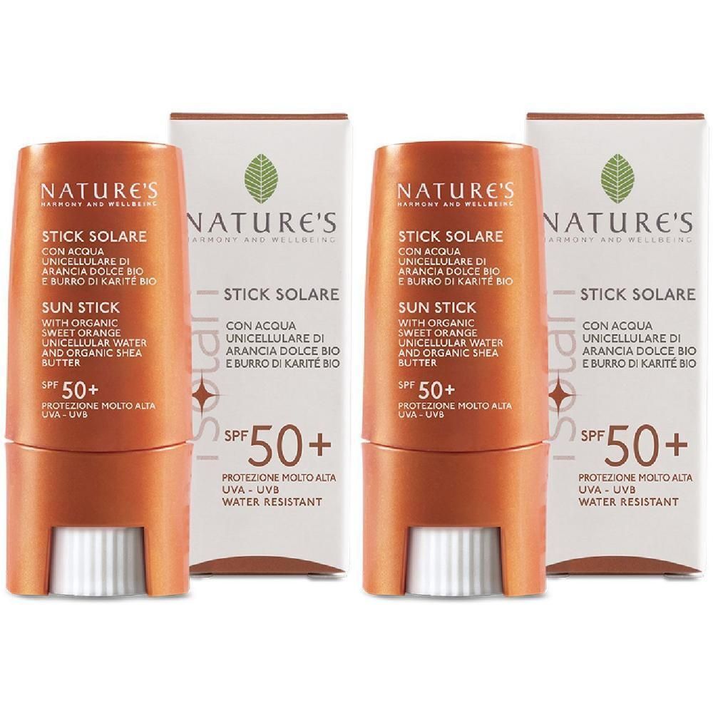 Due stick solari SPF 50+ in confezione arancione.